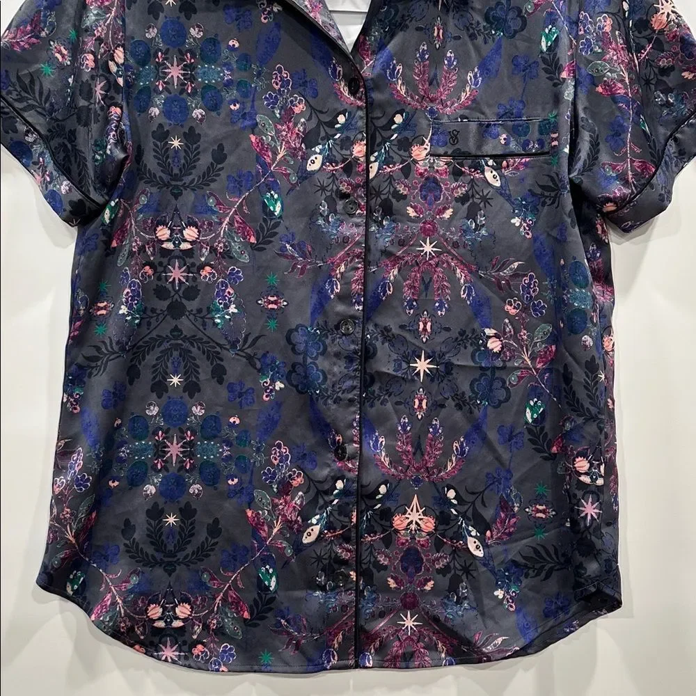Victoria’s Secret Satin Short Pajama Set NWOT Gray Moody Floral M  Rare Print